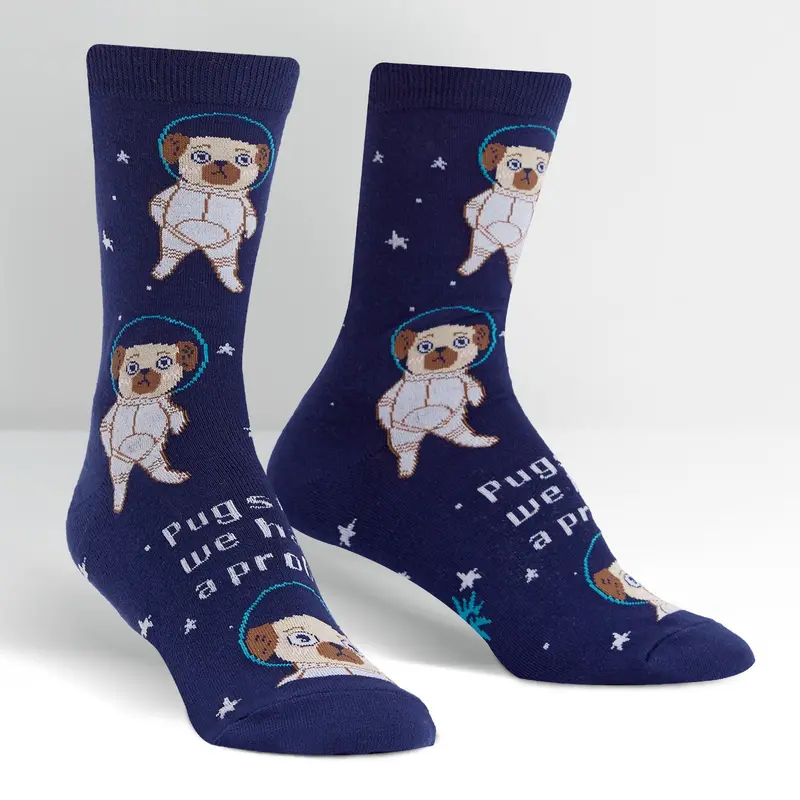 Sock It To Me Pugston, We Have A Problem Womens Crew Socks 1