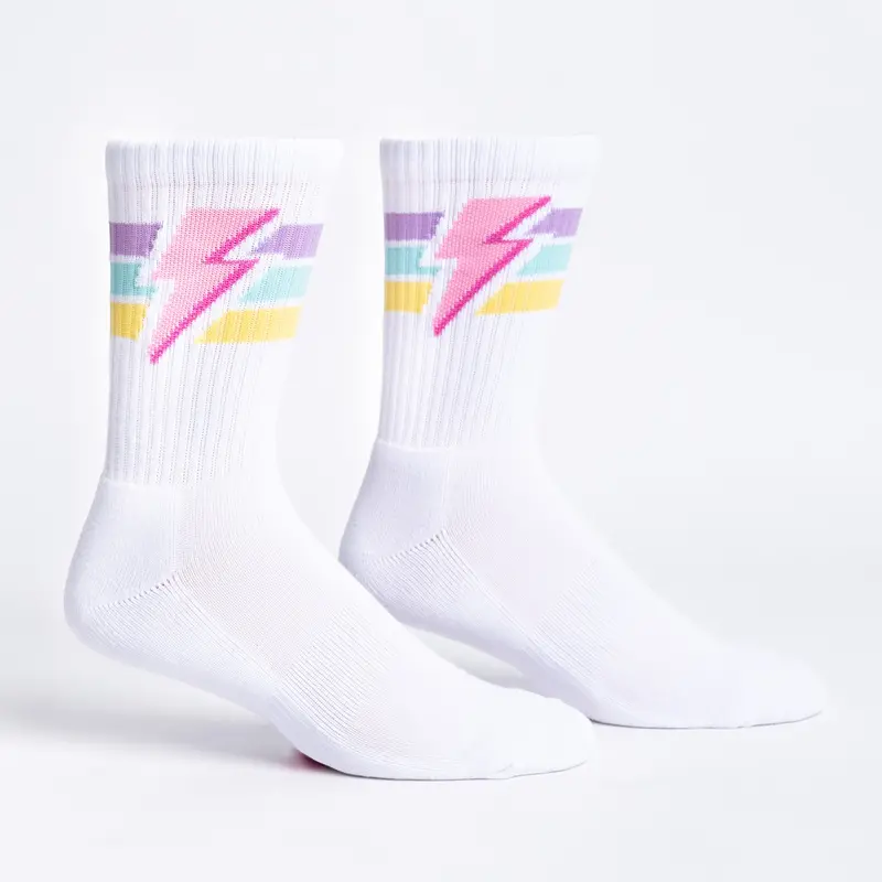 Sock It To Me Thunderstruck White Ribbed Crew Athletic Socks 1