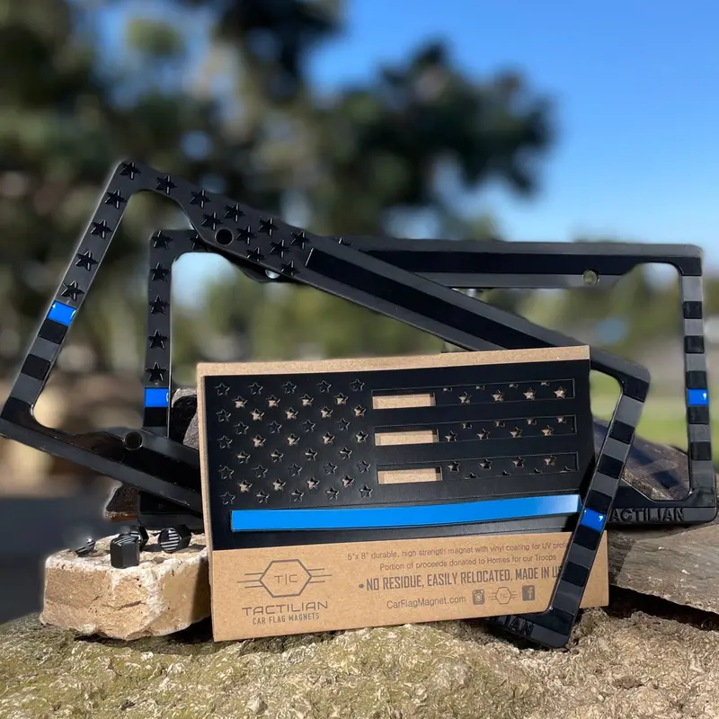 Thin Blue Line Support Bundle - License Plate Frames + Fender Flags + Valve Caps 1