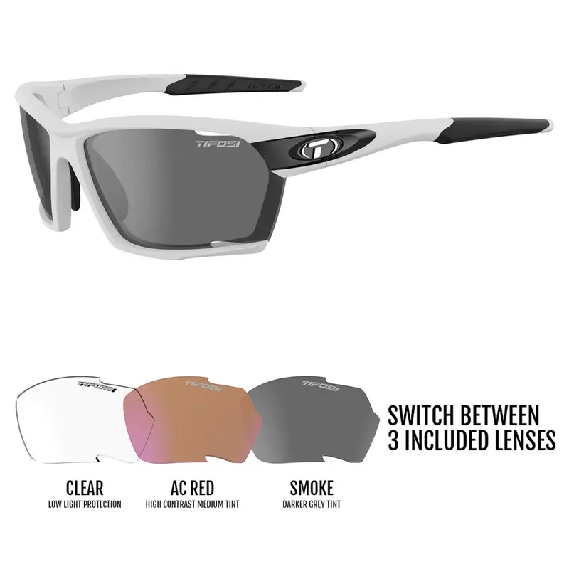Tifosi Kilo Cycling Sunglasses, Black/White With Three Interchangeable Lenses 1