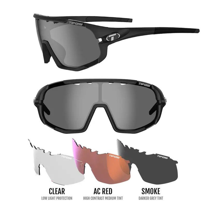 Tifosi Sledge Cycling Sunglasses With Three Interchangeable Lenses - Matt Black 1