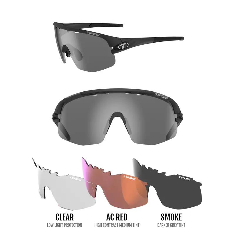 Tifosi Sledge Lite Cycling Sunglasses With Three Interchangeable Lenses - Matt Black 1