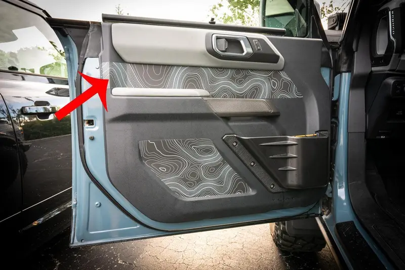 Topo Front Interior Upper Door Card Insert Overlays (Printed Series) - 2021+ Bronco 4 Door 1