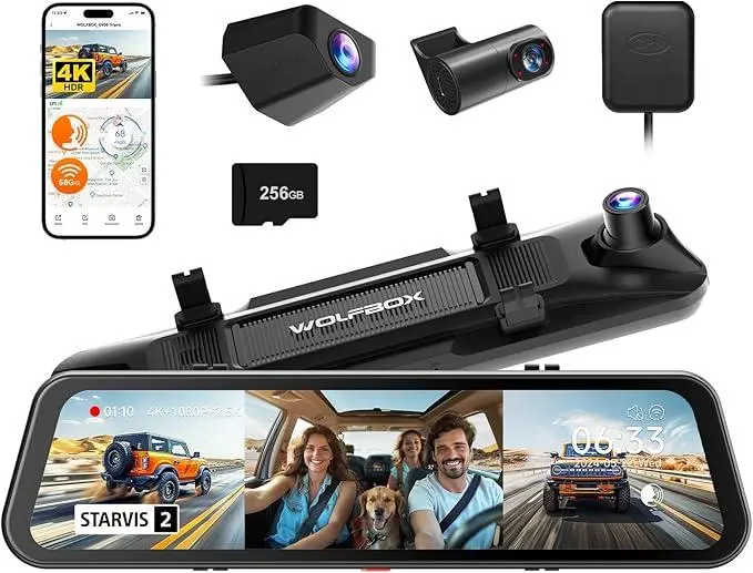 Wolfbox G900 Tripro Cabin Version 3 Channel 4K Rear View Mirror Camera - Universal 1