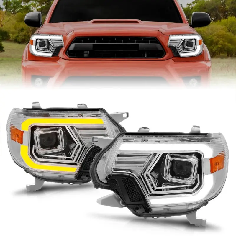 Anzo 12-15 Toyota Tacoma Projector Headlights - W/ Light Bar Switchback Chrome Housing 1