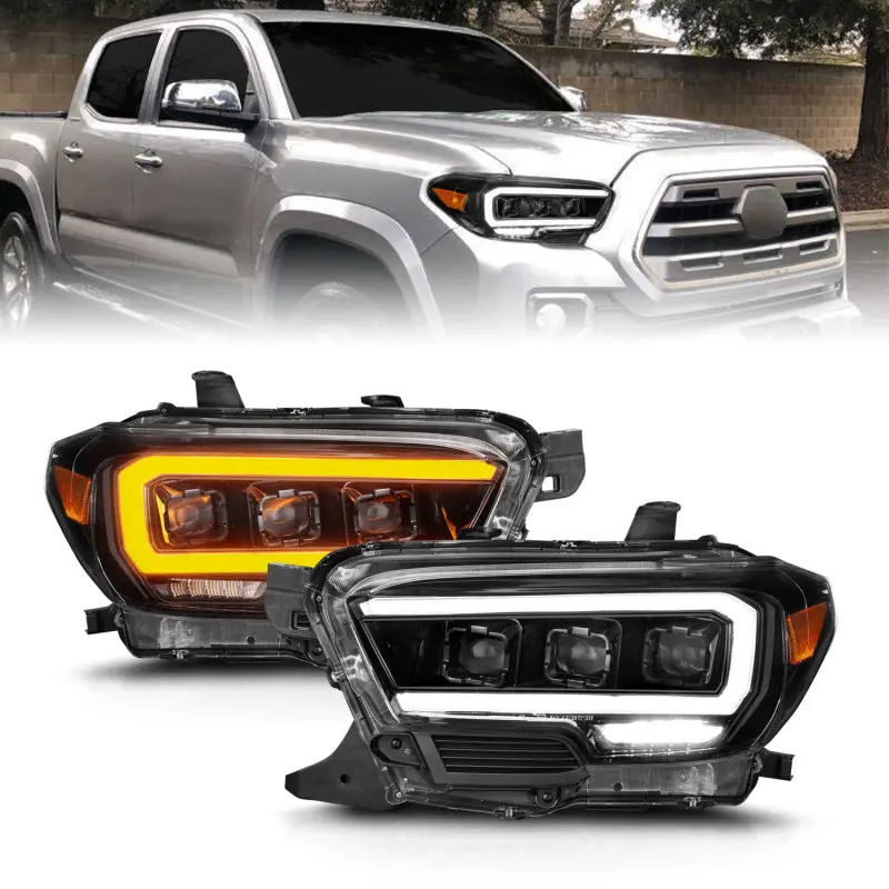 Anzo Full Led Projector Headlights With Sequential Light Bar For 2016–2022 Toyota Tacoma Sr/Sr5 – Black Housing With Activation Lighting 1