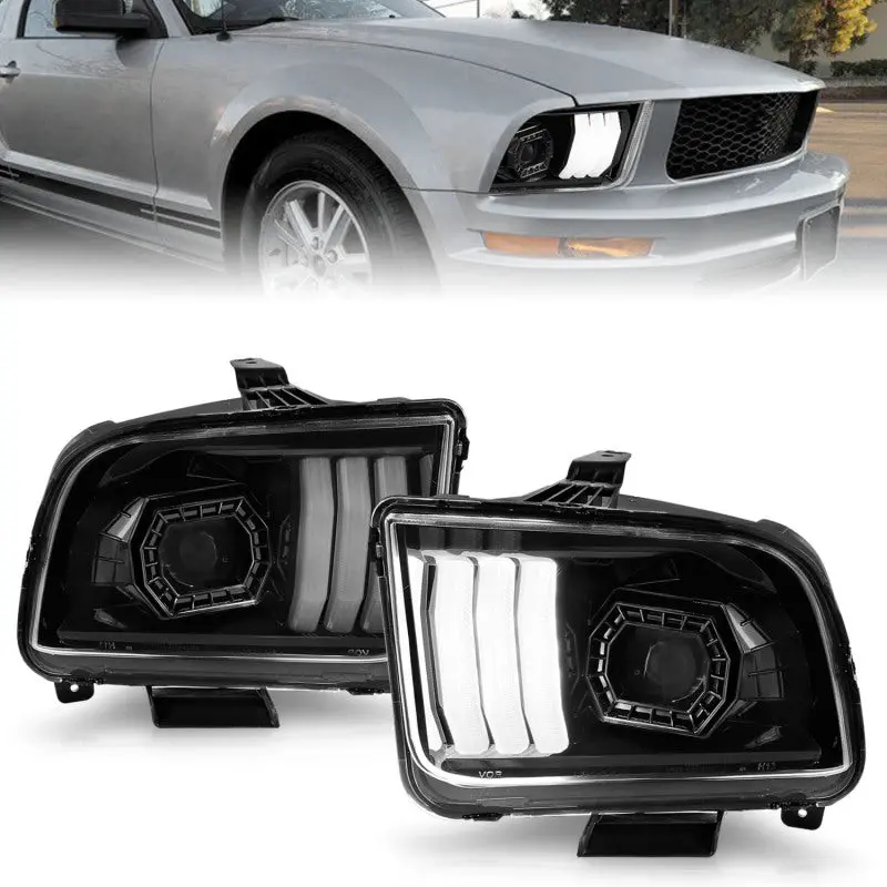 Anzo Projector Headlight Assembly With Led Light Bar For 2005–2009 Ford Mustang (Halogen-Equipped Models Only) 1