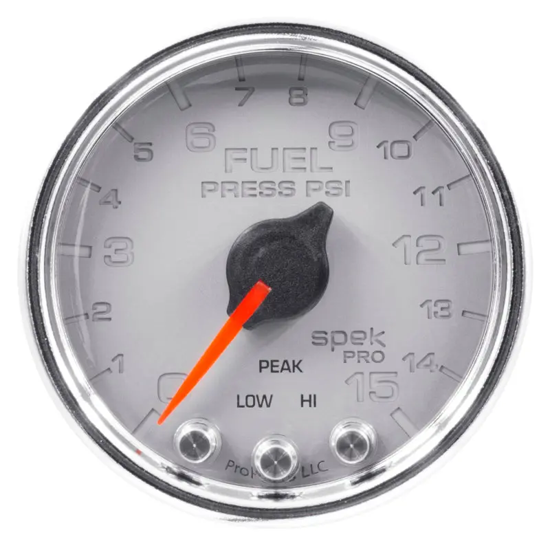 Autometer Spek-Pro 2-1/16″ Fuel Pressure Gauge – 15 Psi Range, Stepper Motor, Peak/Hold & Warning Features 1