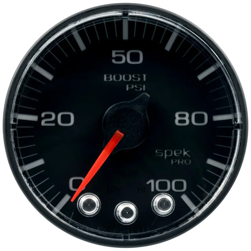 Autometer Spek-Pro Boost Gauge – 2-1/16In, 100Psi Range With Stepper Motor, Peak Hold, And Warning Features – Black/Black Dial 1