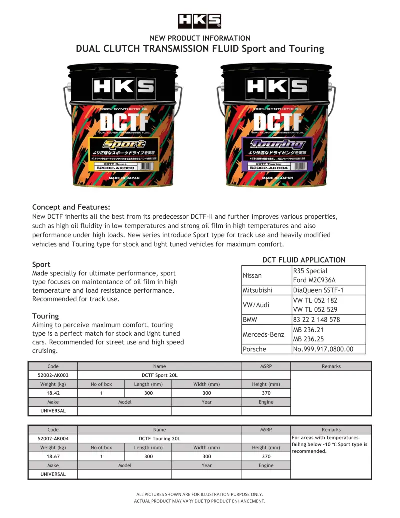 Hks Dual Clutch Transmission Fluid – Touring Grade, 20-Liter Container 1