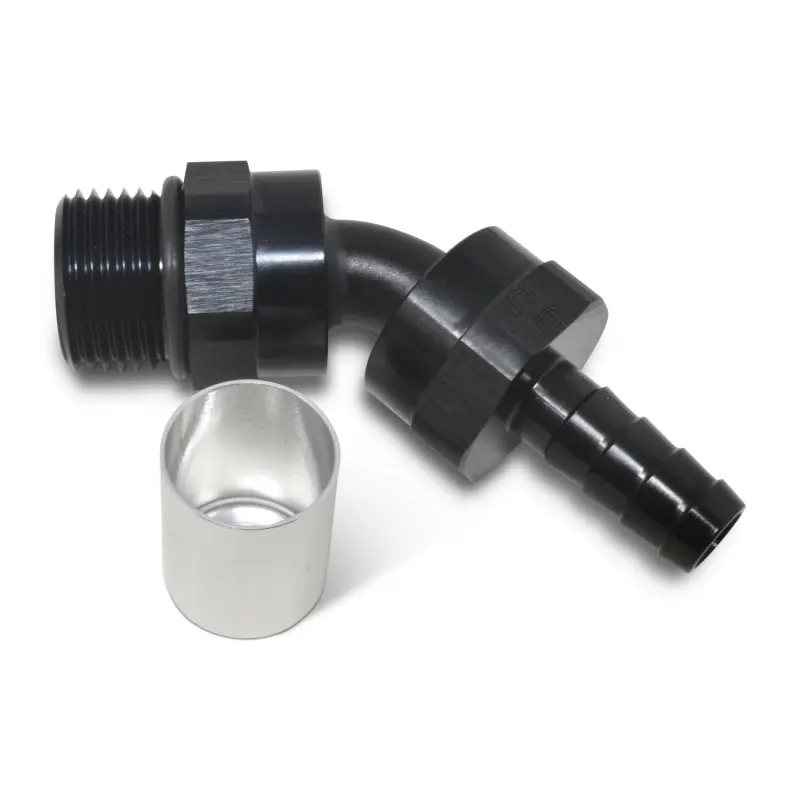 Russell Crimp-On Hose End – 10 Sae Port, Male To -8 An, 45-Degree Swivel, Black Anodized 1